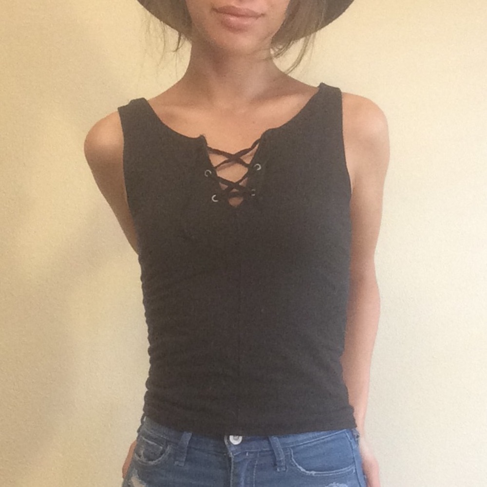 Hollister lace up black tank