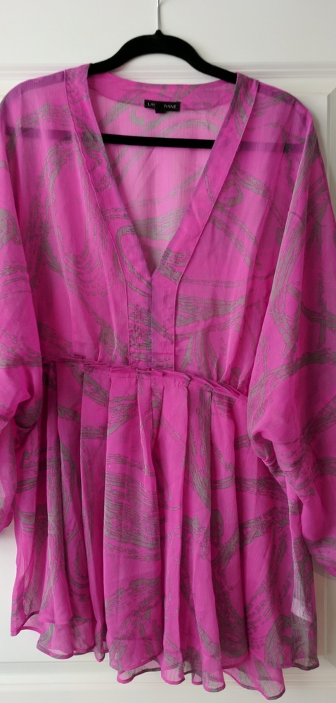 Sheer bright pink and grey blouse