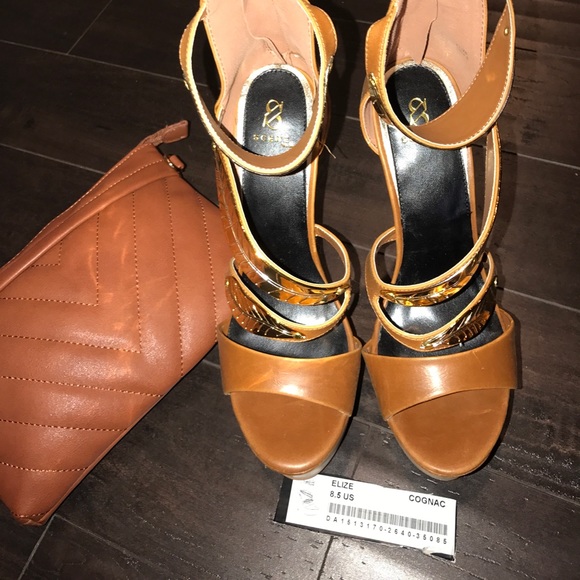 SHOEDAZZLE cognac gold leaf platform sandals - Picture 7 of 8