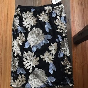 Floral sequined knee length skirt