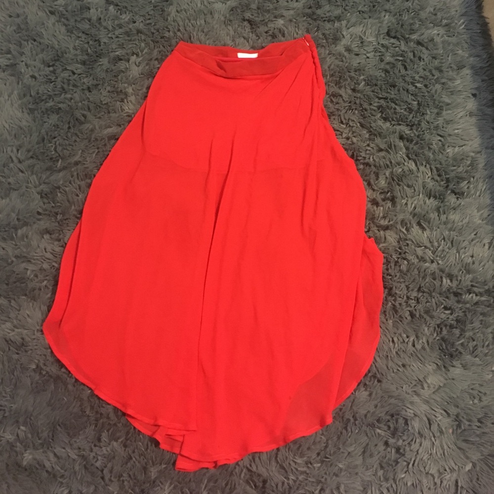 LUSH red skirt from a boutique in LA