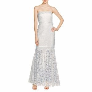 NEW Tadashi Shoji Ivory Blue Strapless Lace Dress Size 6
