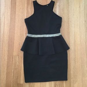 "My story" black open back cocktail peplum dress