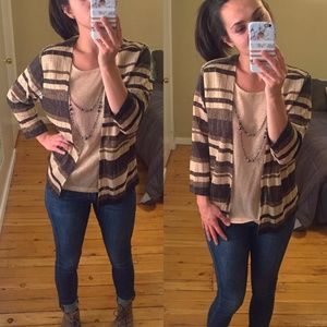 Brown Tan Gold Cardigan with Faux Cami & Necklace Brown Tan Gold Cardigan with Faux Cami & Necklace