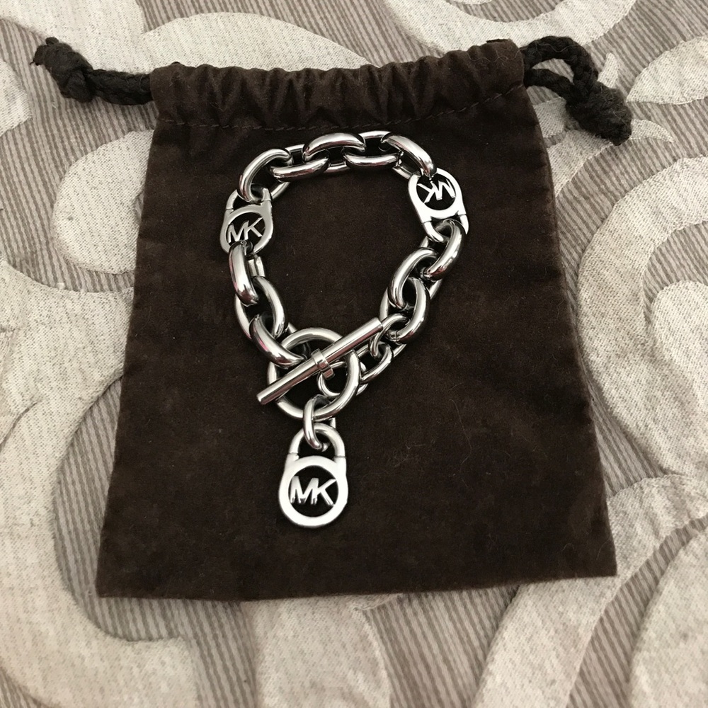 Michael Kors silver toggle bracelet with MK logo