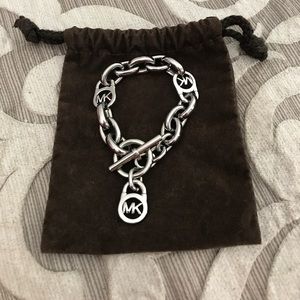 Michael Kors silver toggle bracelet with MK logo