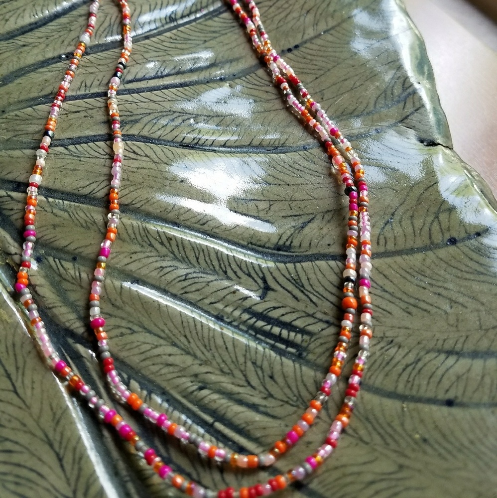 Me+We pink, coral, orange bead necklace