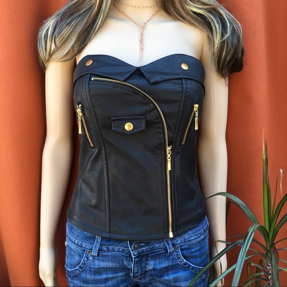 VEGAN LEATHER CORSET zippered stretch back - Picture 4 of 8