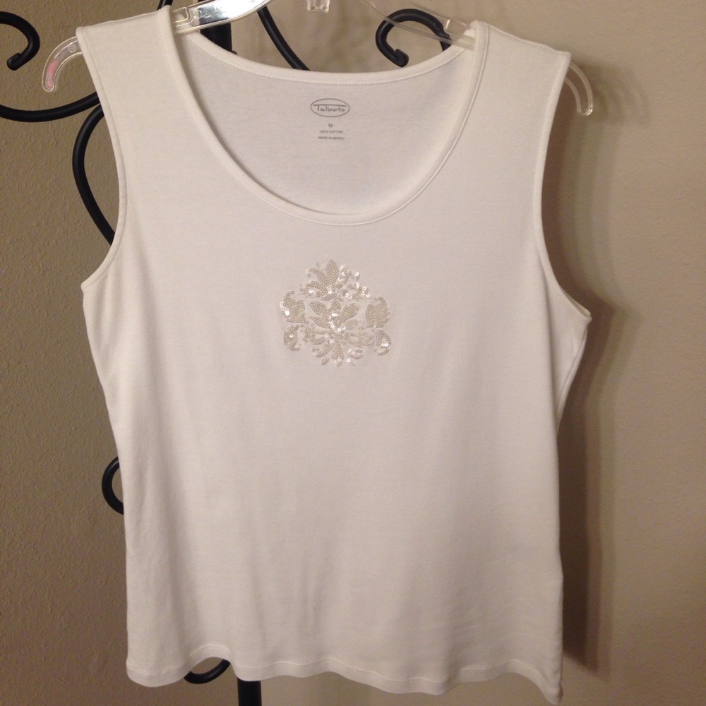 Talbots White Tank w/ Sequin Accent