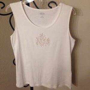Talbots White Tank w/ Sequin Accent