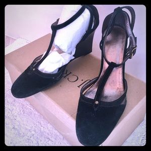 J Crew suede t-strap wedges - sz 9