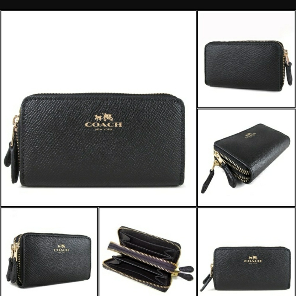 Coach Black Small Double Zip CoinCase Wallet 57855
