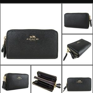 Coach Black Small Double Zip CoinCase Wallet 57855