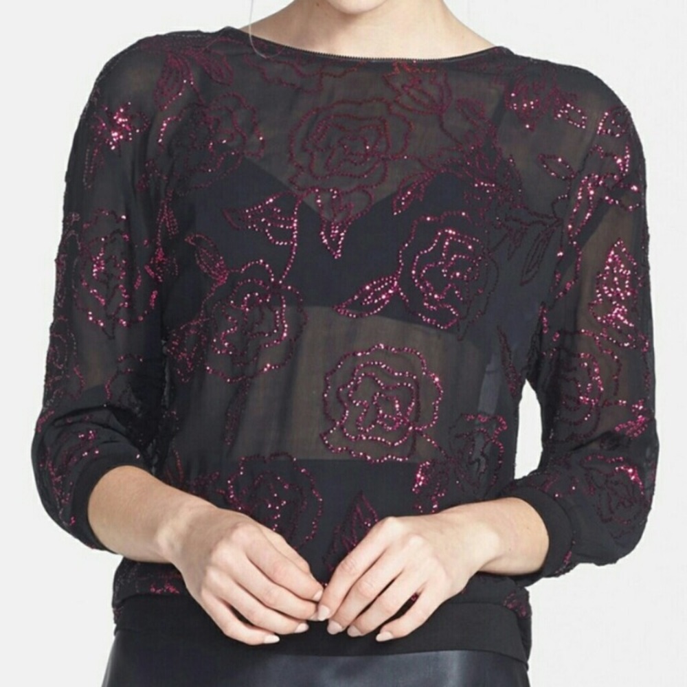 Tildon Sheer Sequin Rose Top