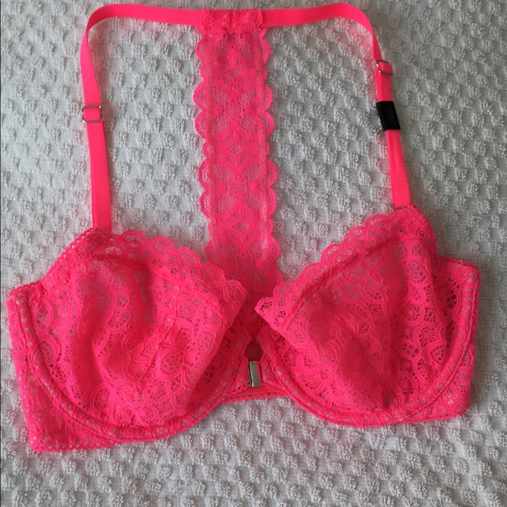 Victoria's Secret Neon Pink Lace Racerback bra