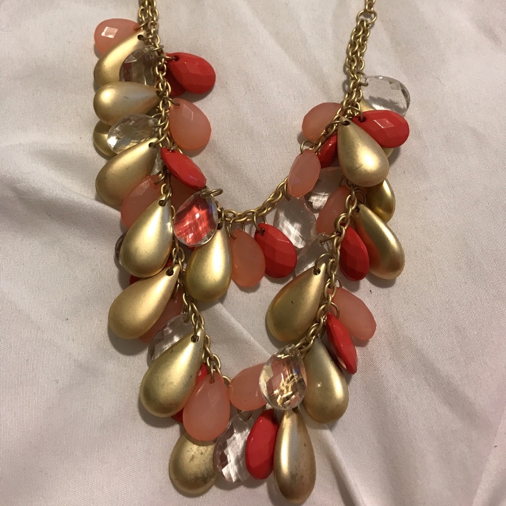 Gold & Coral Statement Necklace - Picture 2 of 2