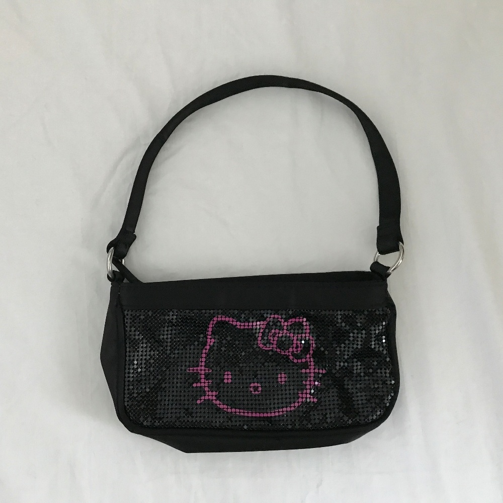 Hello Kitty pink black metal mesh and satin purse