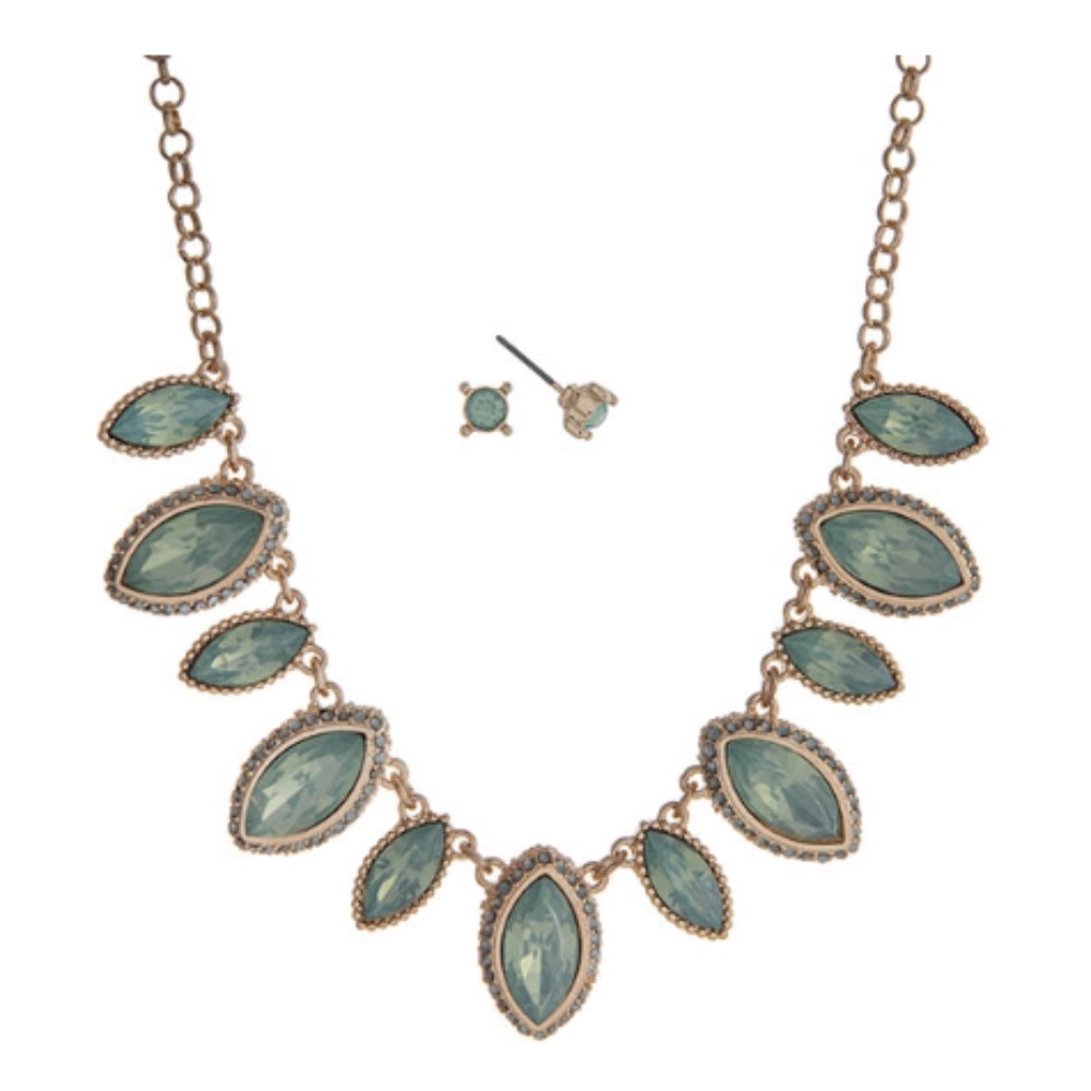 Gold Tone and Mint Green Marquee Statement Set