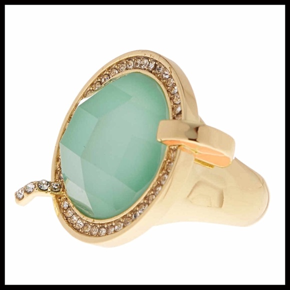 PAVE CRYSTAL TURQUOISE STONE STATEMENT RING - Picture 6 of 8