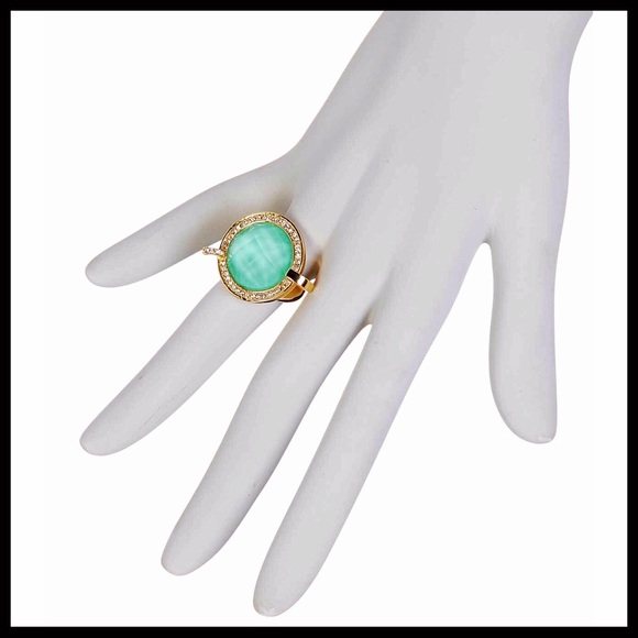 PAVE CRYSTAL TURQUOISE STONE STATEMENT RING - Picture 3 of 8