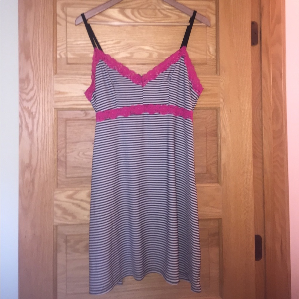 Stripped slip with lace trim