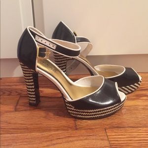 Ralph Lauren Black White Gold Platform Sandals