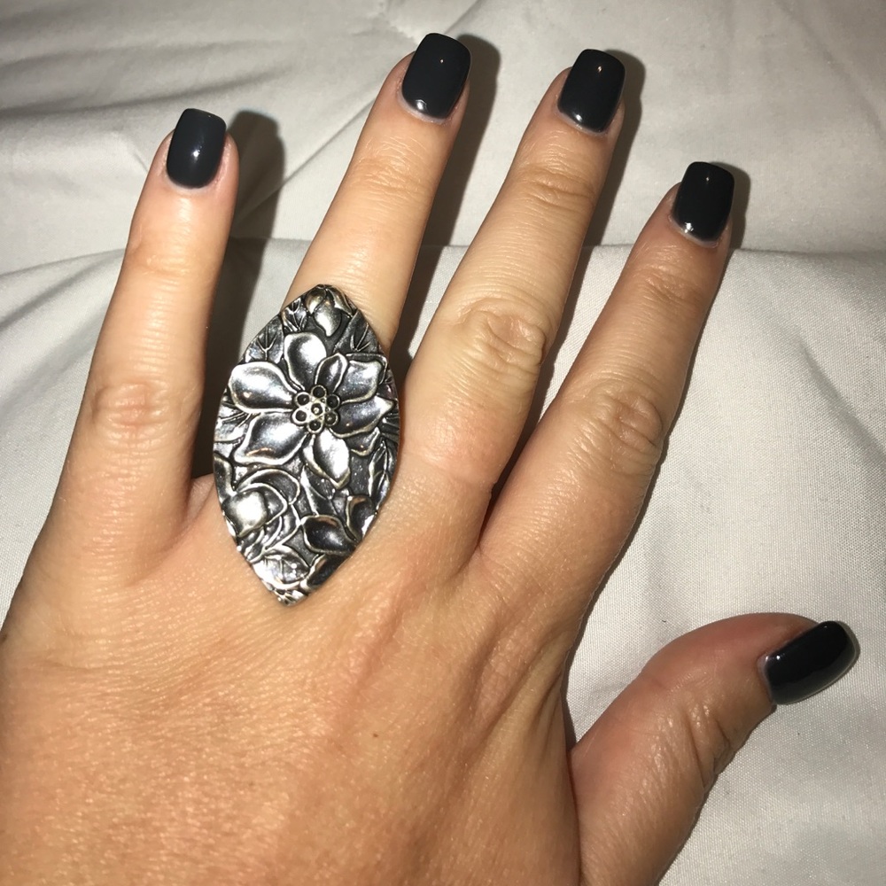 Silver flower statement ring