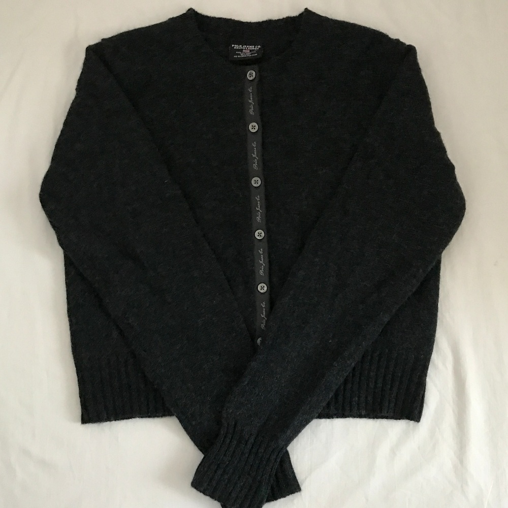 Polo Jeans dark gray signature wool cardigan XL