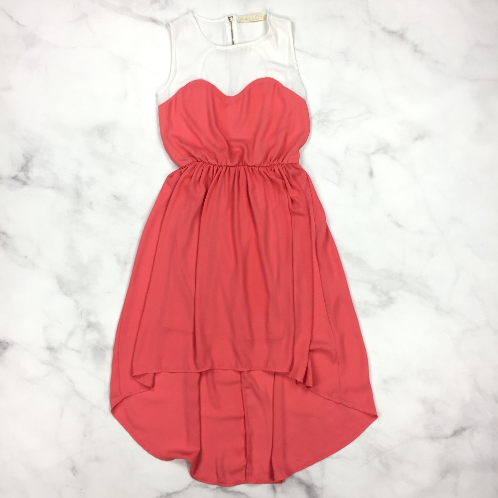 Malloy Coral Heart High Low Sleeveless Dress