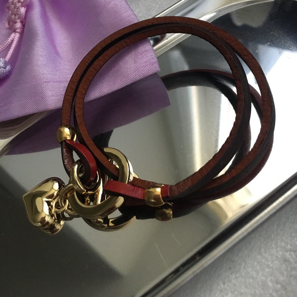 Leather red golden heart bracelet