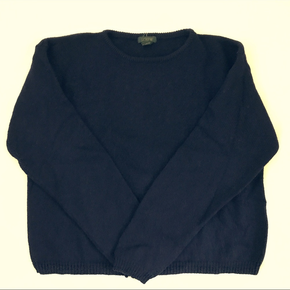 J Crew navy blue crewneck wool sweater L