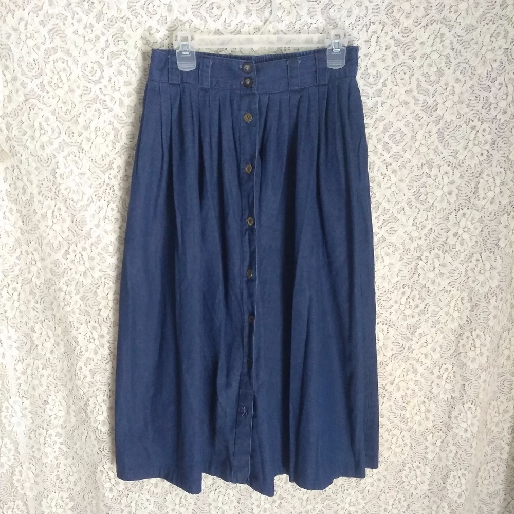 Vintage Button Front Midi Skirt w/ Pockets