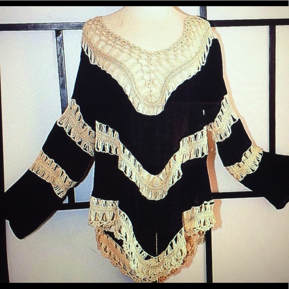 UMGEE Crochet Navy Boho Tunic Top Semi Sheer Large