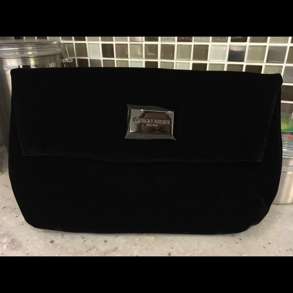 Giorgio Armani velvet cosmetic bag.