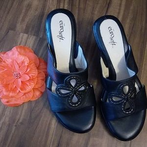 EURO SOFT BLACK LEATHER SLIDE SANDALS EURO SOFT BLACK LEATHER SLIDE SANDALS