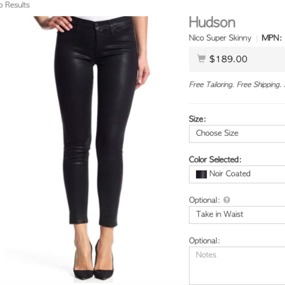 Hudson Nico Midrise Super Skinny Noir Coated