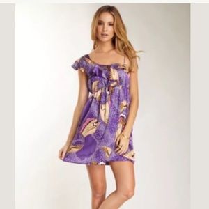 Voom Jon Han silk purple asymmetrical sleeve dress