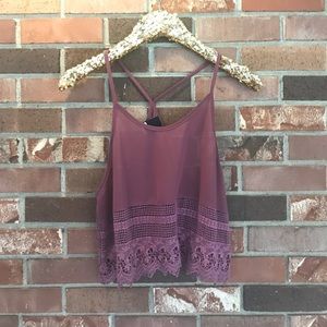 Pink Cropped Tank with Lace