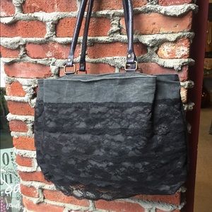 Mona B Lace & Love Up-cycled Canvas Shoulder Bag