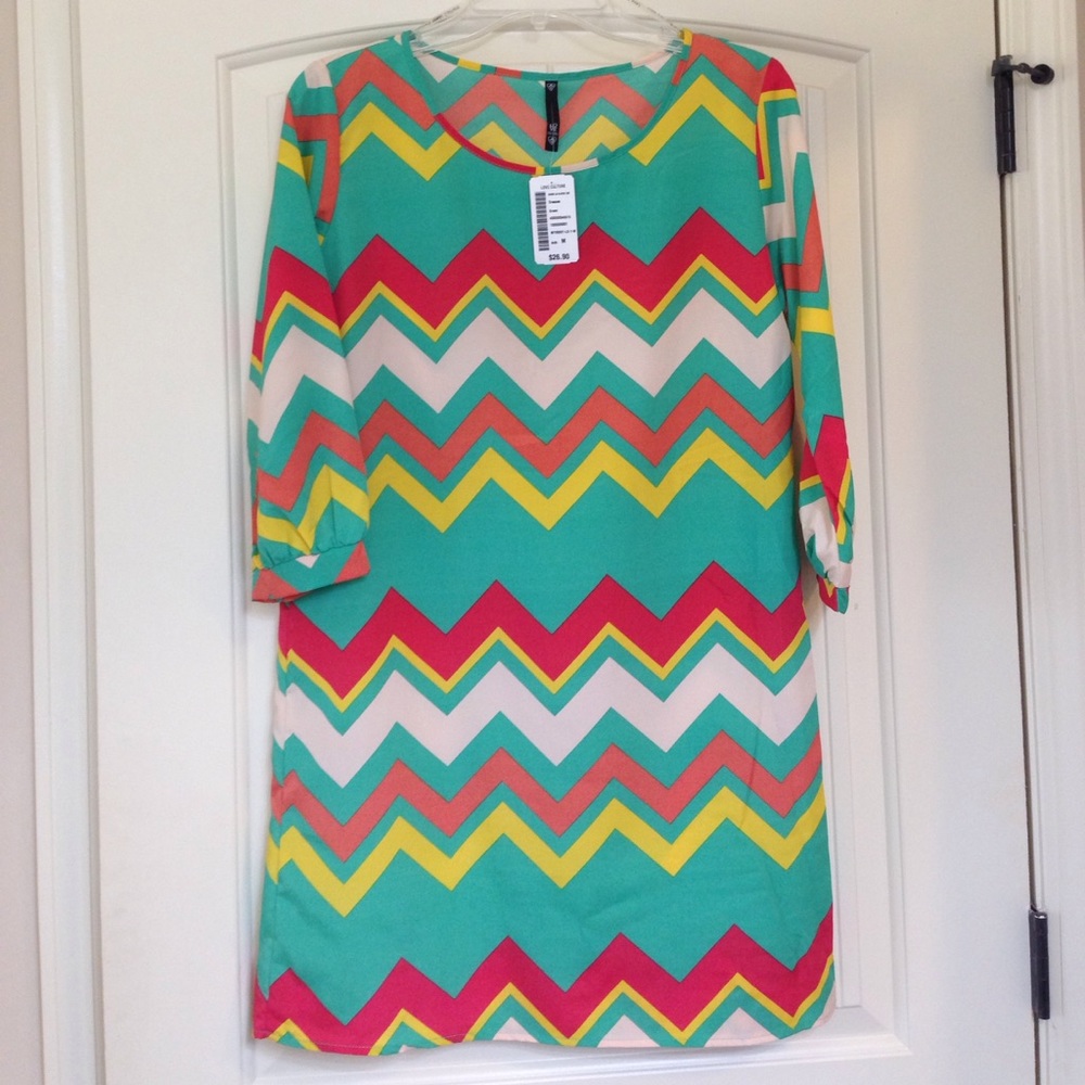 Coral and Aqua Chevron Dress