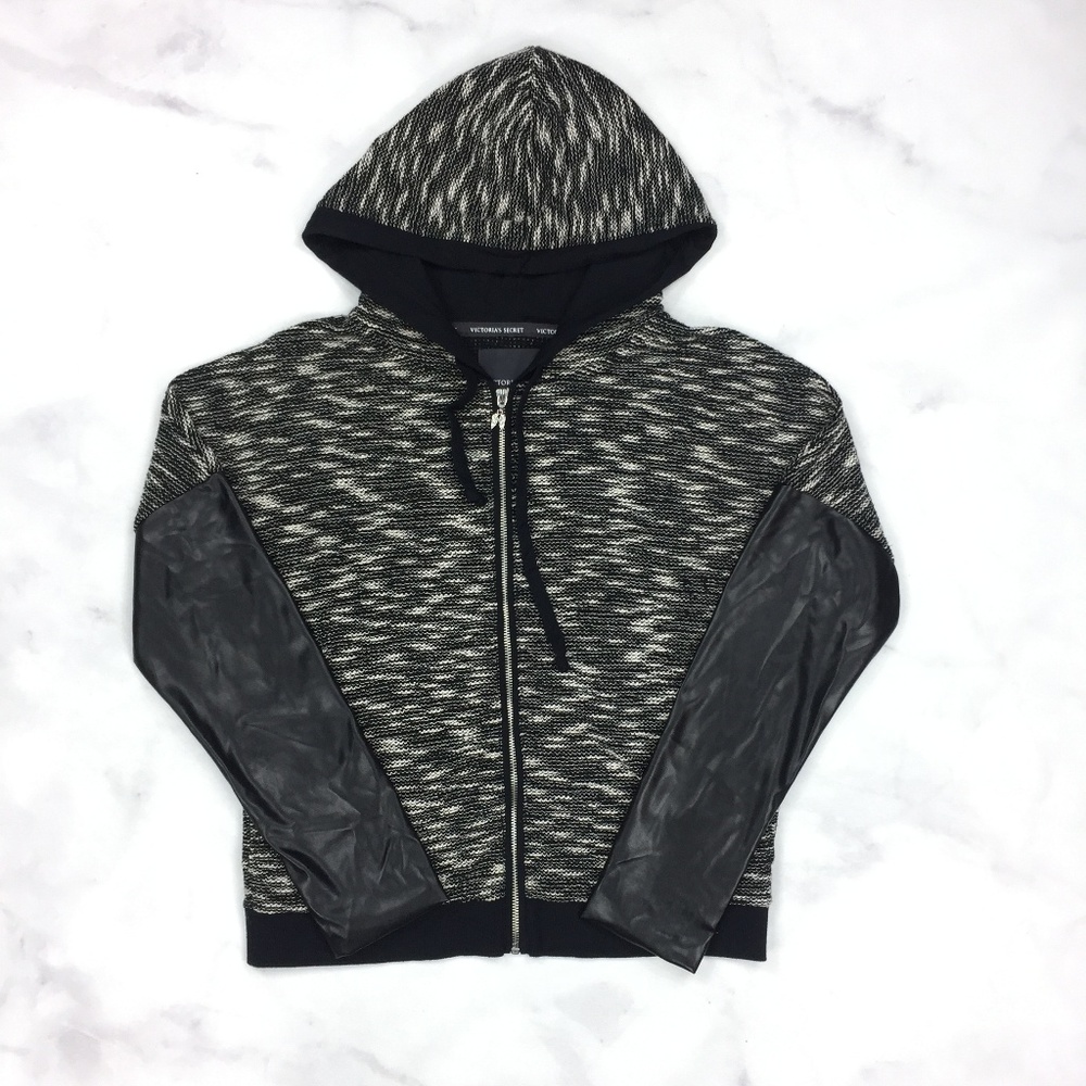 Victorias Secret Grey Faux Leather Zip Up Hoodie