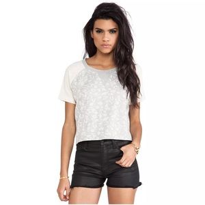 Anthropologie Townsen animal cheetah print neutral palette gray boxy top medium