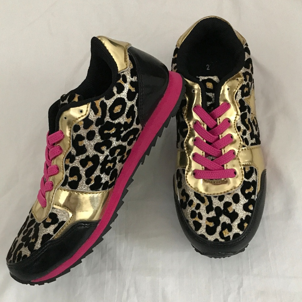 FabKids leopard glitter black gold pink sneakers 2