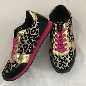 FabKids leopard glitter black gold pink sneakers 2