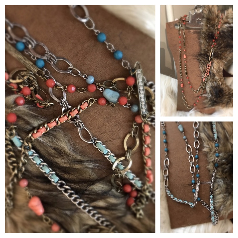 Choice of Coral or Blue Boho long Necklace