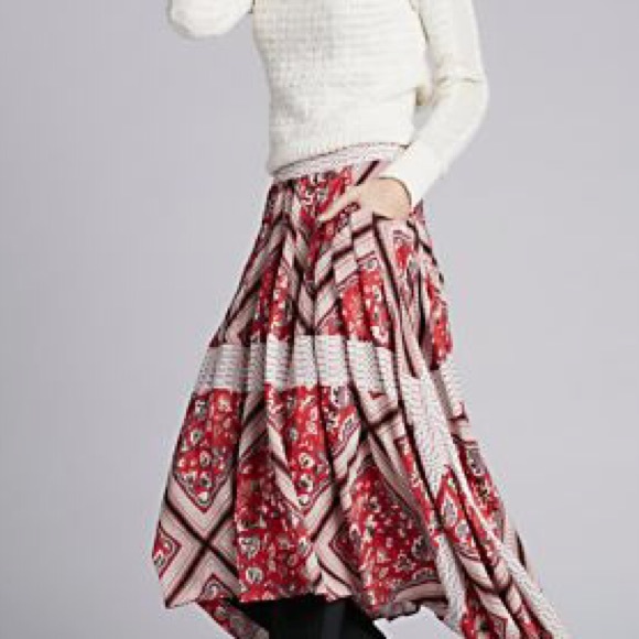 NWT Free People Paradise Printed Midi Skirt Red - Picture 2 of 8