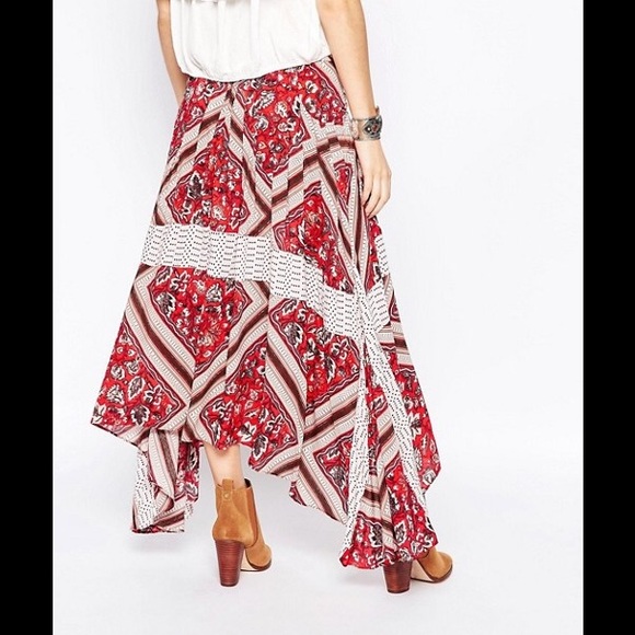 NWT Free People Paradise Printed Midi Skirt Red - Picture 4 of 8