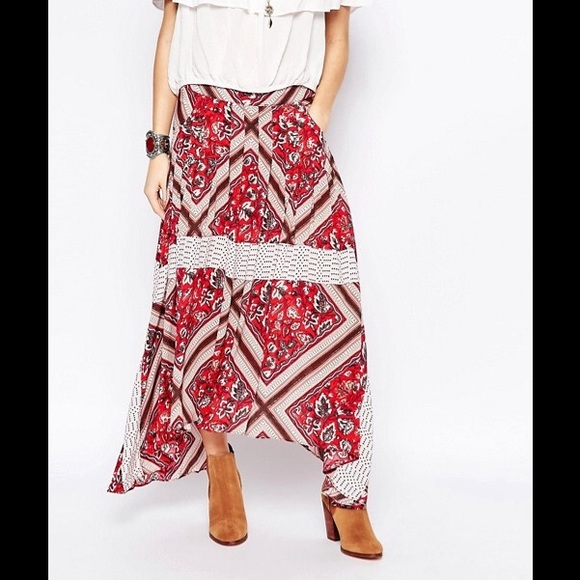 NWT Free People Paradise Printed Midi Skirt Red - Picture 5 of 8