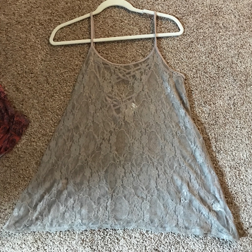 Sheer lace embroidered tank top