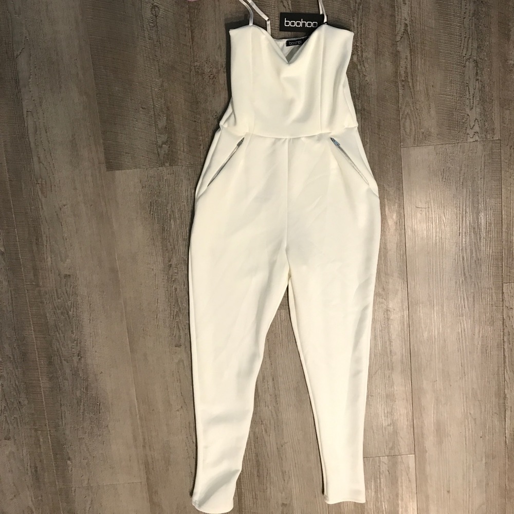 Boohoo white jumpsuit